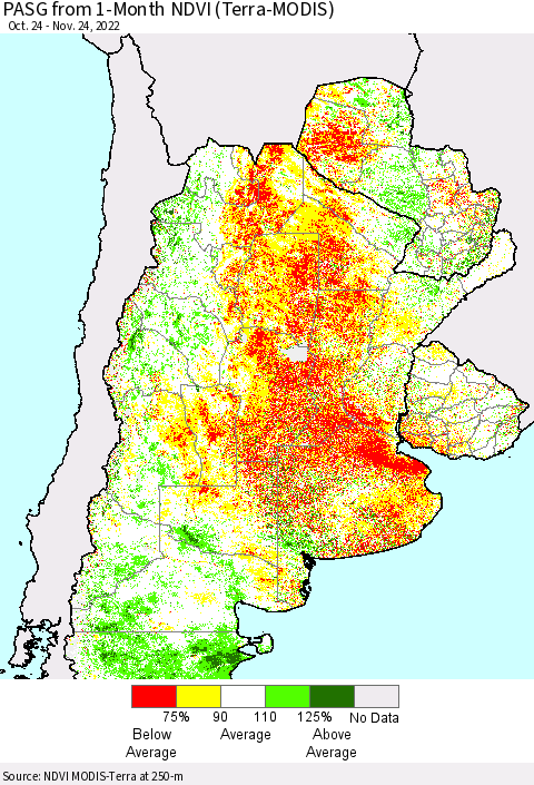 Southern South America PASG from 1-Month NDVI (Terra-MODIS) Thematic Map For 11/17/2022 - 11/24/2022