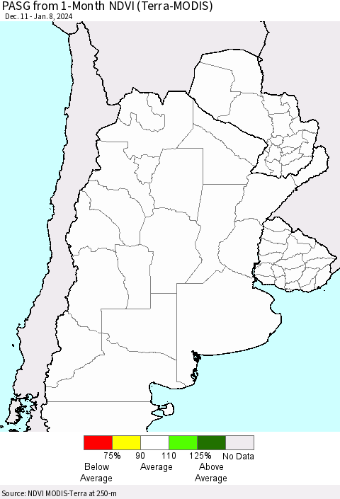 Southern South America PASG from 1-Month NDVI (Terra-MODIS) Thematic Map For 1/1/2024 - 1/8/2024
