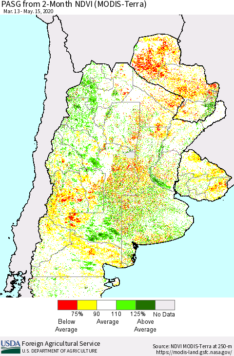 Southern South America PASG from 2-Month NDVI (Terra-MODIS) Thematic Map For 5/11/2020 - 5/20/2020