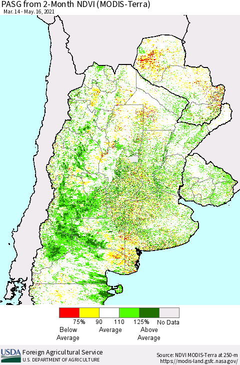 Southern South America PASG from 2-Month NDVI (Terra-MODIS) Thematic Map For 5/11/2021 - 5/20/2021