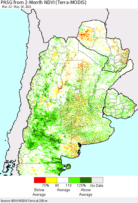 Southern South America PASG from 2-Month NDVI (Terra-MODIS) Thematic Map For 5/17/2021 - 5/24/2021