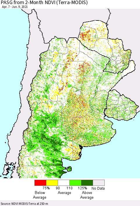 Southern South America PASG from 2-Month NDVI (Terra-MODIS) Thematic Map For 6/2/2021 - 6/9/2021