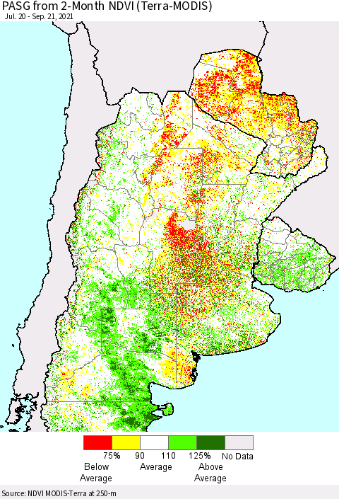 Southern South America PASG from 2-Month NDVI (Terra-MODIS) Thematic Map For 9/14/2021 - 9/21/2021