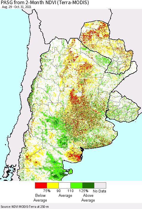 Southern South America PASG from 2-Month NDVI (Terra-MODIS) Thematic Map For 10/24/2021 - 10/31/2021