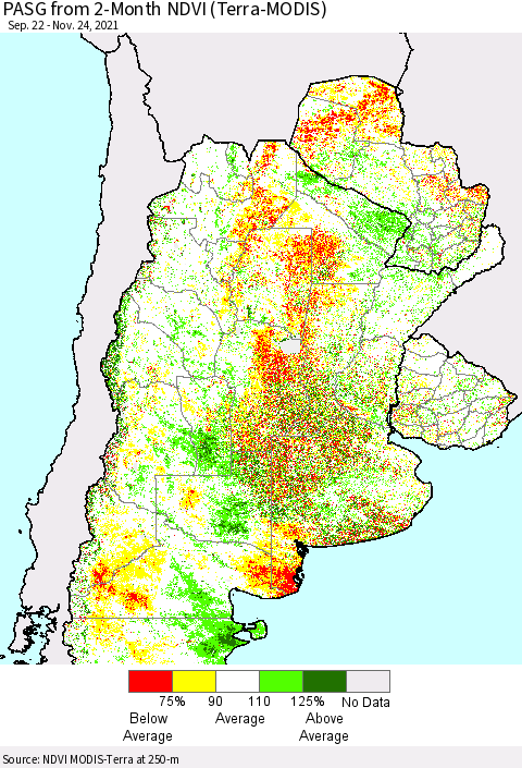 Southern South America PASG from 2-Month NDVI (Terra-MODIS) Thematic Map For 11/17/2021 - 11/24/2021