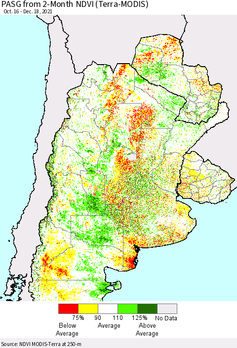 Southern South America PASG from 2-Month NDVI (Terra-MODIS) Thematic Map For 12/11/2021 - 12/18/2021