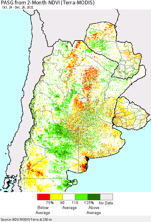 Southern South America PASG from 2-Month NDVI (Terra-MODIS) Thematic Map For 12/19/2021 - 12/26/2021