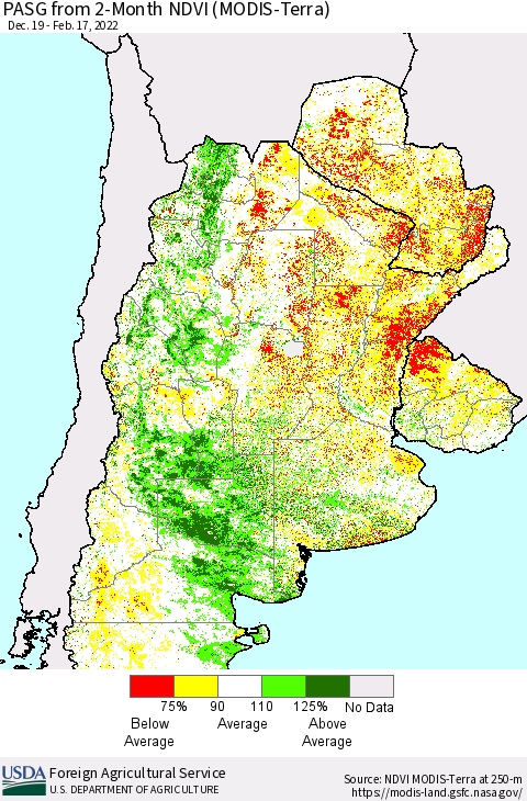 Southern South America PASG from 2-Month NDVI (Terra-MODIS) Thematic Map For 2/11/2022 - 2/20/2022