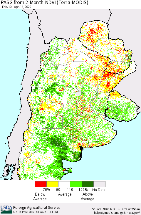 Southern South America PASG from 2-Month NDVI (Terra-MODIS) Thematic Map For 4/11/2022 - 4/20/2022