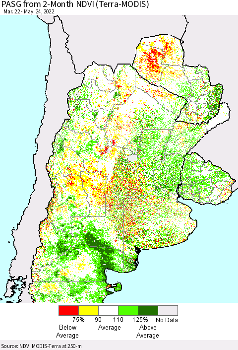 Southern South America PASG from 2-Month NDVI (Terra-MODIS) Thematic Map For 5/17/2022 - 5/24/2022