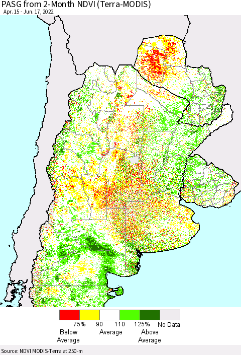 Southern South America PASG from 2-Month NDVI (Terra-MODIS) Thematic Map For 6/10/2022 - 6/17/2022