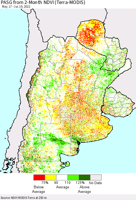 Southern South America PASG from 2-Month NDVI (Terra-MODIS) Thematic Map For 7/12/2022 - 7/19/2022