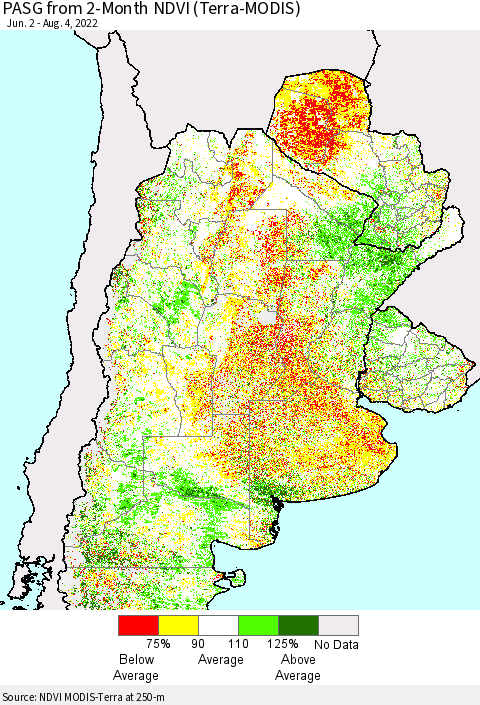 Southern South America PASG from 2-Month NDVI (Terra-MODIS) Thematic Map For 7/28/2022 - 8/4/2022