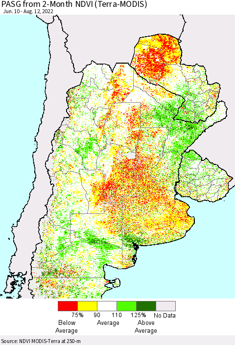 Southern South America PASG from 2-Month NDVI (Terra-MODIS) Thematic Map For 8/5/2022 - 8/12/2022