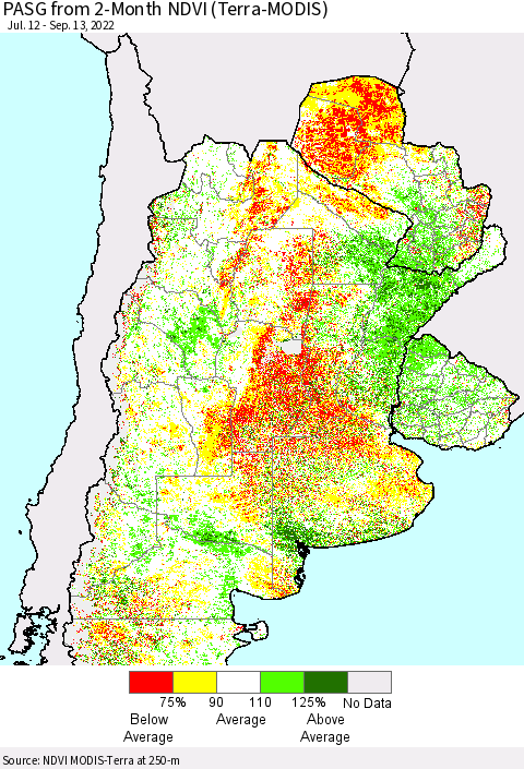 Southern South America PASG from 2-Month NDVI (Terra-MODIS) Thematic Map For 9/6/2022 - 9/13/2022