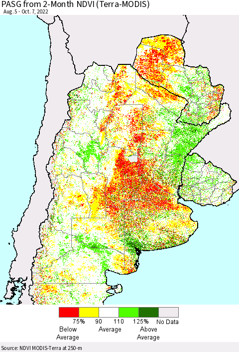 Southern South America PASG from 2-Month NDVI (Terra-MODIS) Thematic Map For 9/30/2022 - 10/7/2022