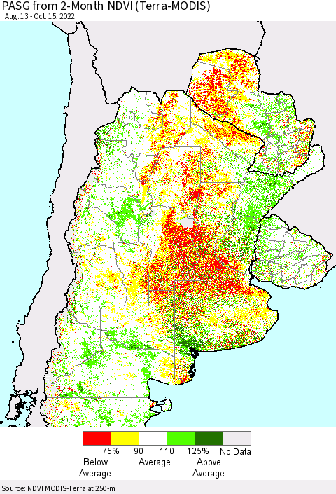 Southern South America PASG from 2-Month NDVI (Terra-MODIS) Thematic Map For 10/8/2022 - 10/15/2022