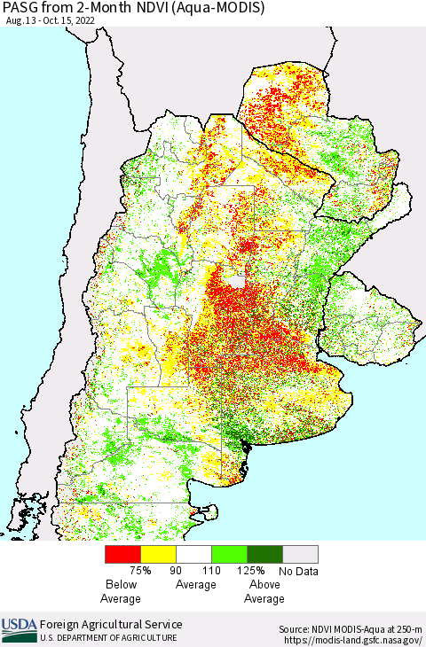Southern South America PASG from 2-Month NDVI (Terra-MODIS) Thematic Map For 10/11/2022 - 10/20/2022