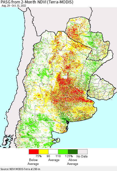 Southern South America PASG from 2-Month NDVI (Terra-MODIS) Thematic Map For 10/24/2022 - 10/31/2022