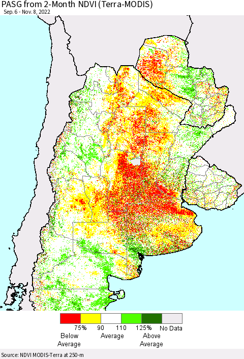 Southern South America PASG from 2-Month NDVI (Terra-MODIS) Thematic Map For 11/1/2022 - 11/8/2022