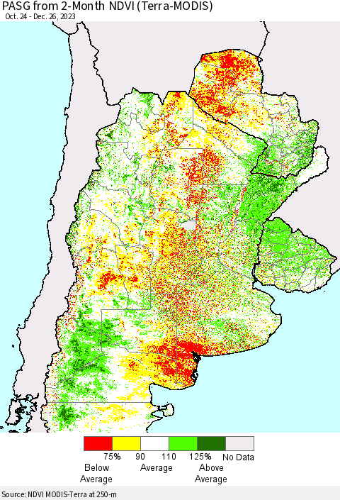 Southern South America PASG from 2-Month NDVI (Terra-MODIS) Thematic Map For 12/19/2023 - 12/26/2023