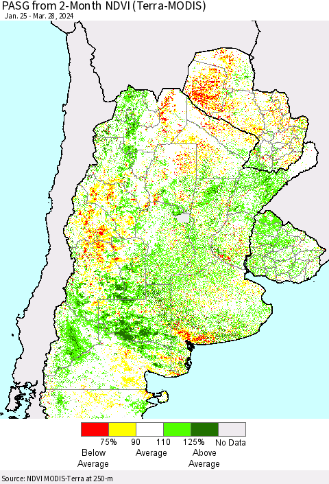 Southern South America PASG from 2-Month NDVI (Terra-MODIS) Thematic Map For 3/21/2024 - 3/28/2024
