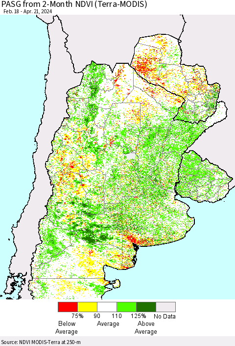 Southern South America PASG from 2-Month NDVI (Terra-MODIS) Thematic Map For 4/14/2024 - 4/21/2024