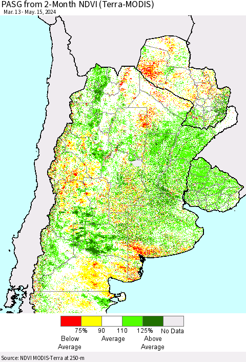 Southern South America PASG from 2-Month NDVI (Terra-MODIS) Thematic Map For 5/8/2024 - 5/15/2024