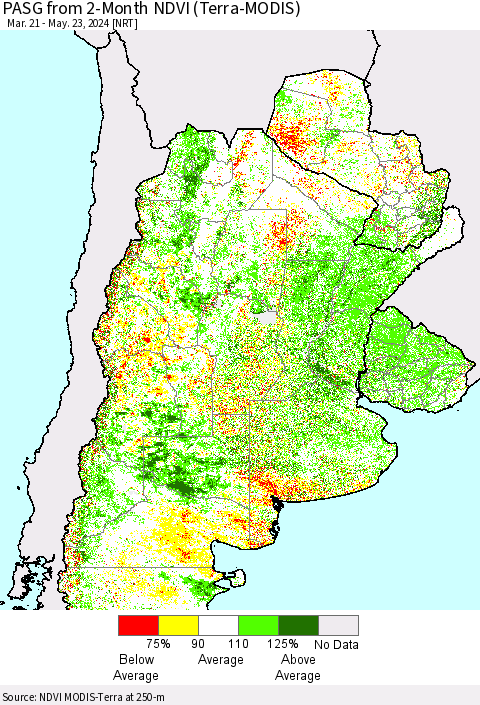Southern South America PASG from 2-Month NDVI (Terra-MODIS) Thematic Map For 5/16/2024 - 5/23/2024