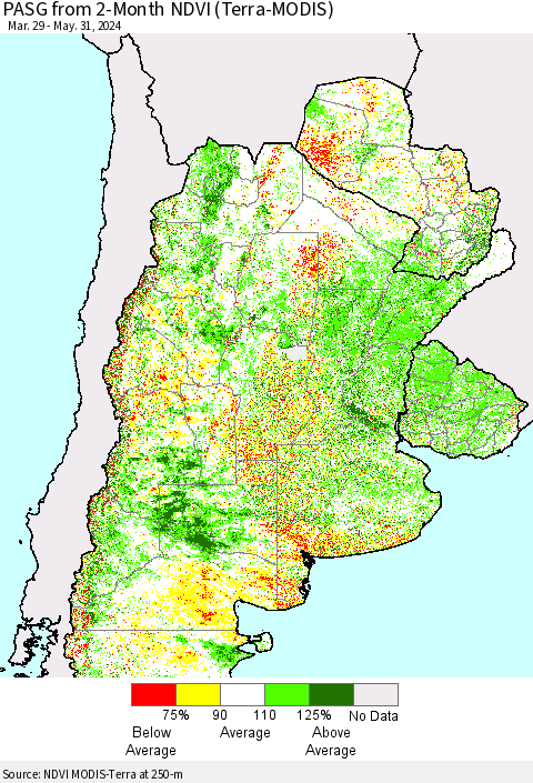 Southern South America PASG from 2-Month NDVI (Terra-MODIS) Thematic Map For 5/24/2024 - 5/31/2024