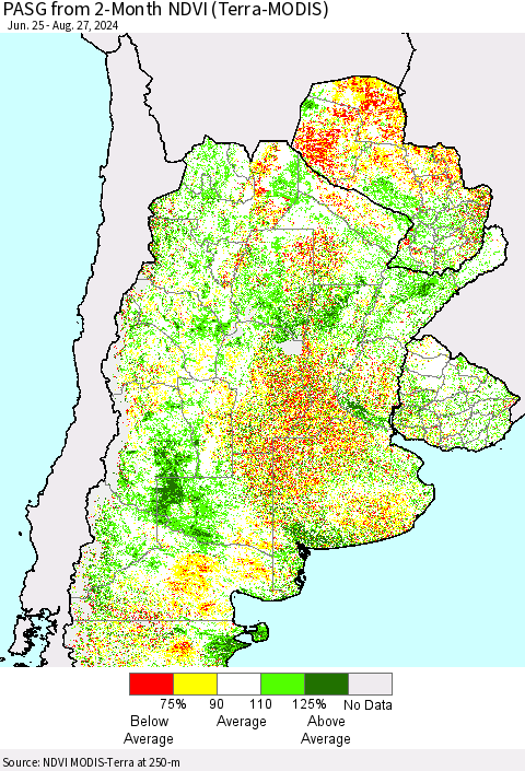 Southern South America PASG from 2-Month NDVI (Terra-MODIS) Thematic Map For 8/20/2024 - 8/27/2024