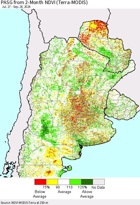 Southern South America PASG from 2-Month NDVI (Terra-MODIS) Thematic Map For 9/21/2024 - 9/28/2024