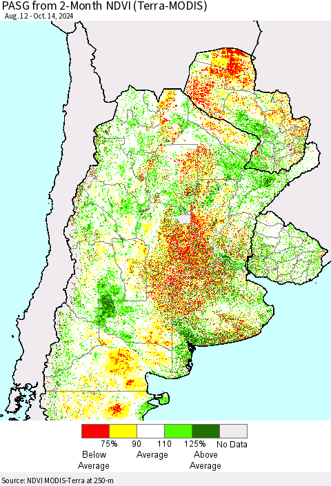 Southern South America PASG from 2-Month NDVI (Terra-MODIS) Thematic Map For 10/7/2024 - 10/14/2024