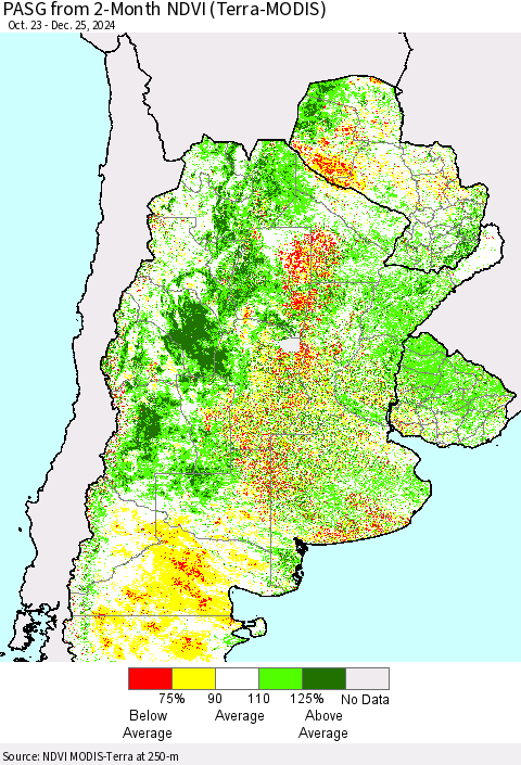 Southern South America PASG from 2-Month NDVI (Terra-MODIS) Thematic Map For 12/18/2024 - 12/25/2024
