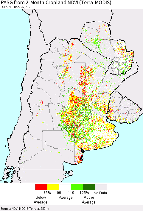 Southern South America PASG from 2-Month Cropland NDVI (Terra-MODIS) Thematic Map For 12/19/2021 - 12/26/2021