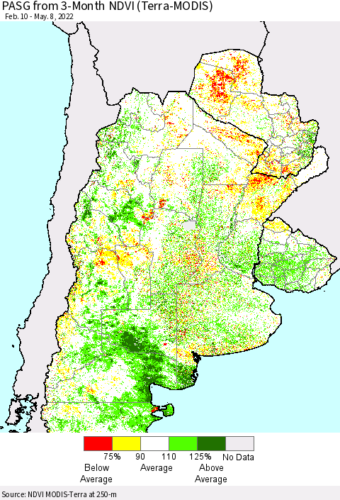 Southern South America PASG from 3-Month NDVI (Terra-MODIS) Thematic Map For 5/1/2022 - 5/8/2022