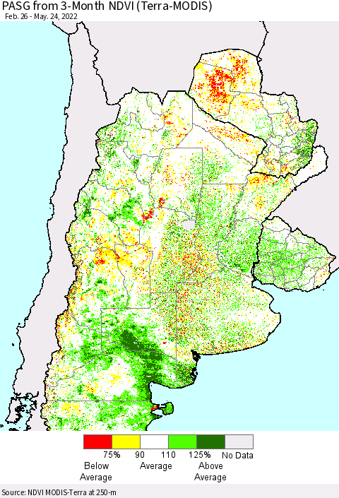 Southern South America PASG from 3-Month NDVI (Terra-MODIS) Thematic Map For 5/17/2022 - 5/24/2022