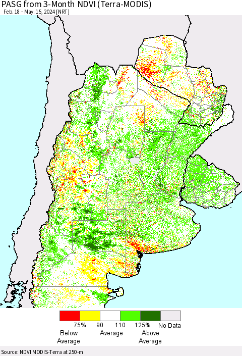 Southern South America PASG from 3-Month NDVI (Terra-MODIS) Thematic Map For 5/8/2024 - 5/15/2024