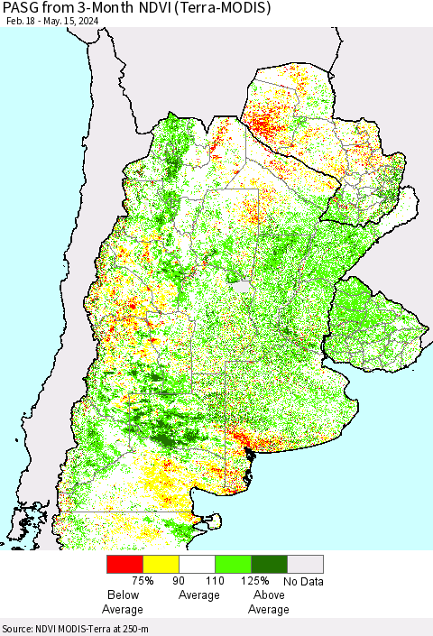 Southern South America PASG from 3-Month NDVI (Terra-MODIS) Thematic Map For 5/8/2024 - 5/15/2024