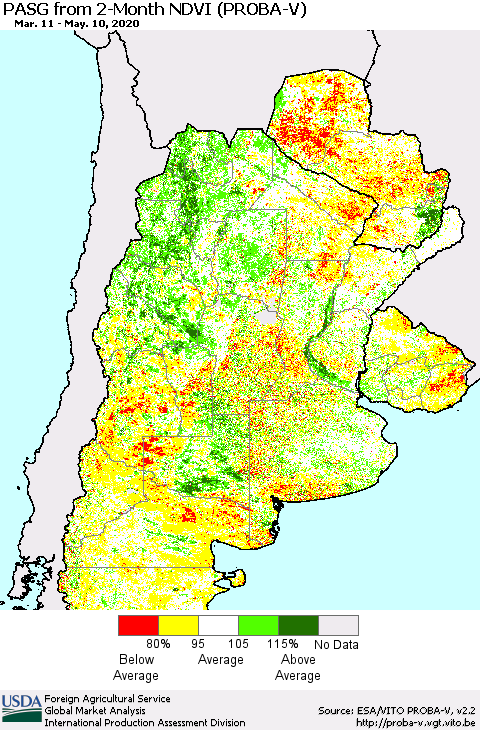 Southern South America PASG from 2-Month NDVI (PROBA-V) Thematic Map For 5/1/2020 - 5/10/2020
