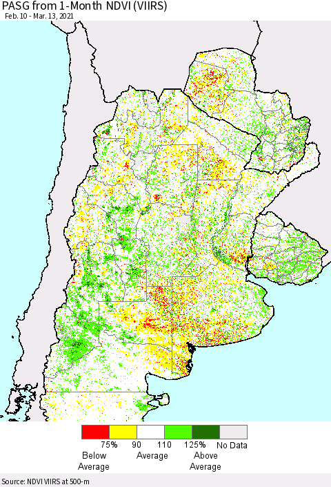 Southern South America PASG from 1-Month NDVI (VIIRS) Thematic Map For 3/6/2021 - 3/13/2021