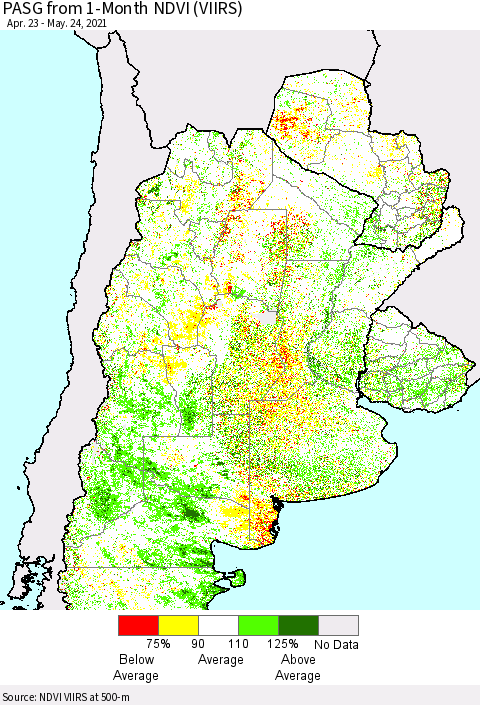 Southern South America PASG from 1-Month NDVI (VIIRS) Thematic Map For 5/17/2021 - 5/24/2021