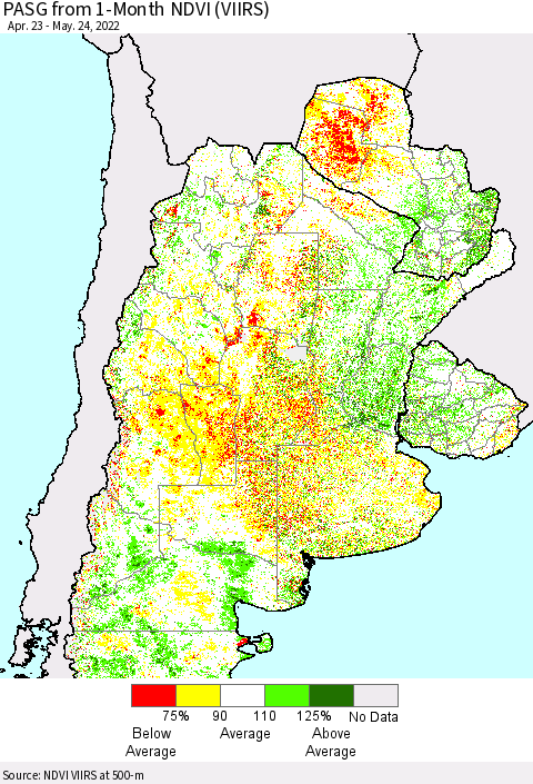 Southern South America PASG from 1-Month NDVI (VIIRS) Thematic Map For 5/17/2022 - 5/24/2022