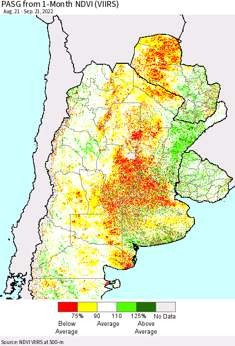 Southern South America PASG from 1-Month NDVI (VIIRS) Thematic Map For 9/14/2022 - 9/21/2022