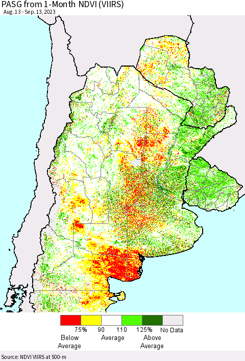 Southern South America PASG from 1-Month NDVI (VIIRS) Thematic Map For 9/6/2023 - 9/13/2023