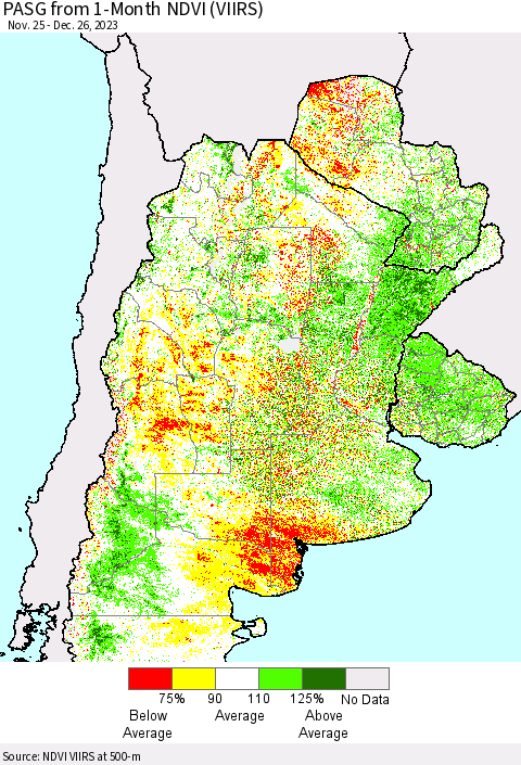 Southern South America PASG from 1-Month NDVI (VIIRS) Thematic Map For 12/19/2023 - 12/26/2023