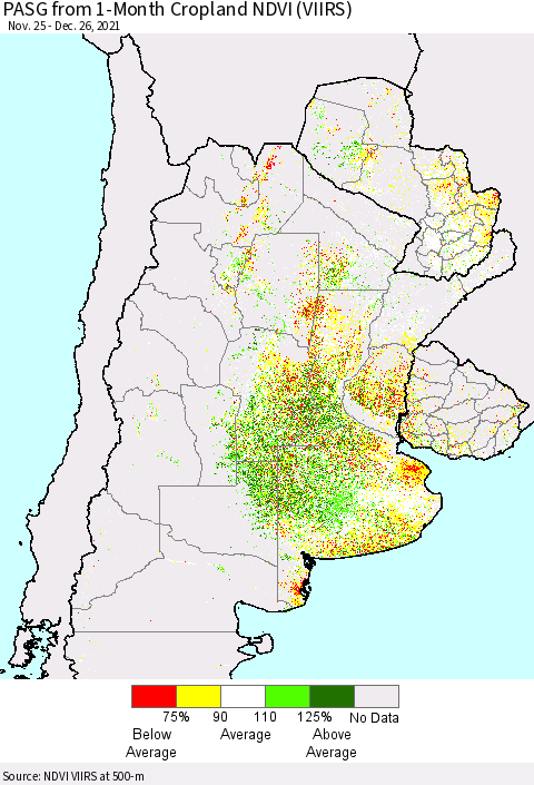 Southern South America PASG from 1-Month Cropland NDVI (VIIRS) Thematic Map For 12/19/2021 - 12/26/2021