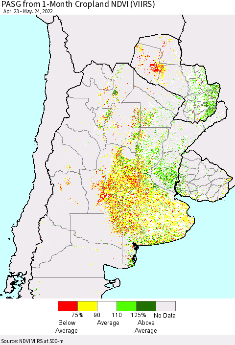 Southern South America PASG from 1-Month Cropland NDVI (VIIRS) Thematic Map For 5/17/2022 - 5/24/2022