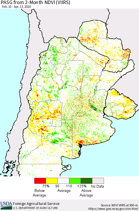 Southern South America PASG from 2-Month NDVI (VIIRS) Thematic Map For 4/11/2020 - 4/20/2020