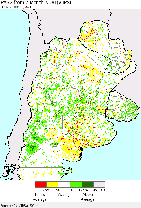 Southern South America PASG from 2-Month NDVI (VIIRS) Thematic Map For 4/7/2021 - 4/14/2021